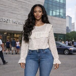 H&M Divided Ivory laced ruffled blouse